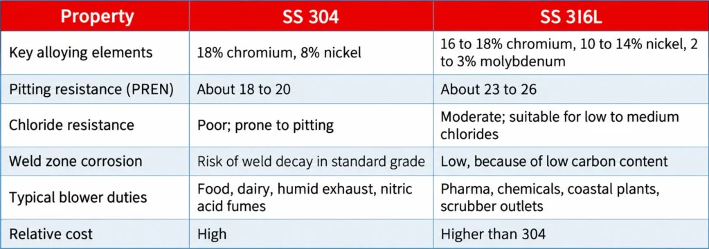 SS 304 vs SS 316